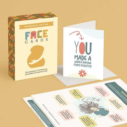 Pregnancy & Birth Bundle: FACE Cards (Pregnancy Edition) + 30 Printable PDFs + “You Made a Human” Greeting Card + Free Shipping